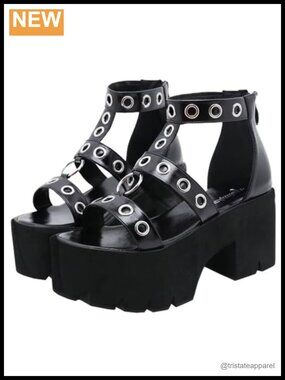 Women's Goth Platform Sandals Chunky High Heels Open Toe Ankle Strap Slingback